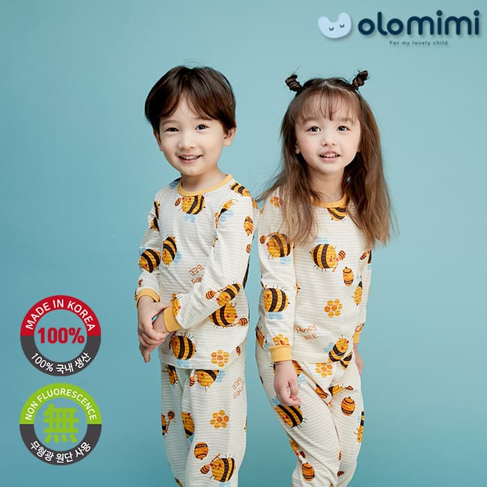 _OLOMIMI_ KOREA 22SS Kids Pajamas_sleepwear_Long_sleeves Jacquard_Honey Honey
